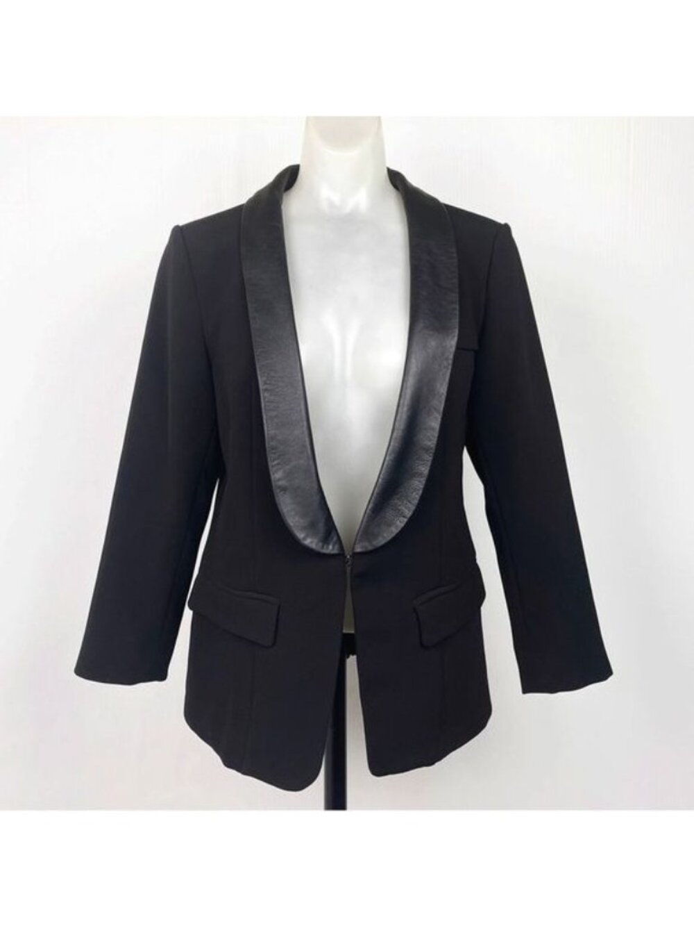 Line & Dot Leather Trim Tuxedo Blazer Jacket sblack ize medium